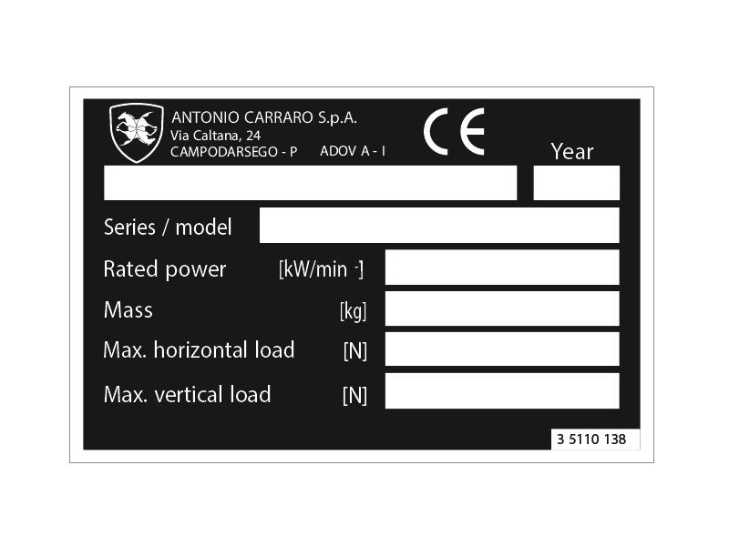 targhetta identificazione trattore Antonio Carraro
