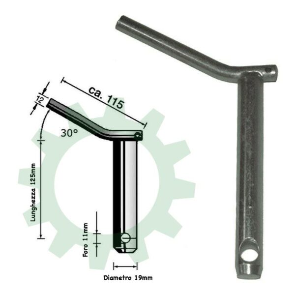 Perno terzo punto trattore con maniglia