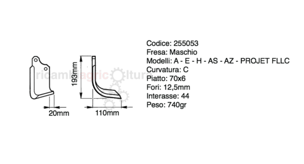 Zappette fresa Maschio per modelli A e H piatto 70X6 curve 10DX E 10SX