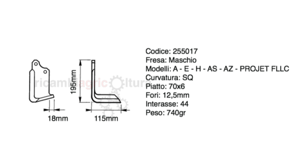 Zappette fresa Maschio modelli A e H piatto 70X6 a squadra 10DX E 10SX