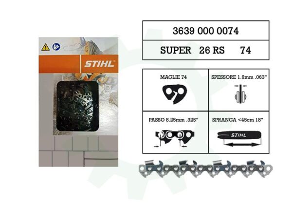 Catena Stihl 74 maglie RS per motosega passo 8,25 mm per spranga da 45 cm