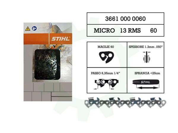 Catena motosega 60 maglie passo 6,35 mm spessore 1,3 mm