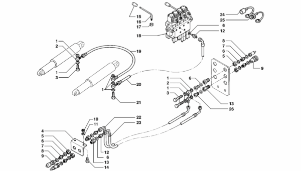 D04-100 ESPLOSO SOLLEVAMENTO E PRESE IDRAULICHE ANTERIORI