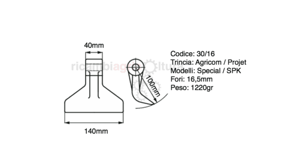 Martelli per trincia AGRICOM SPECIAL e PROJET SPK con foro diametro 16,5mm