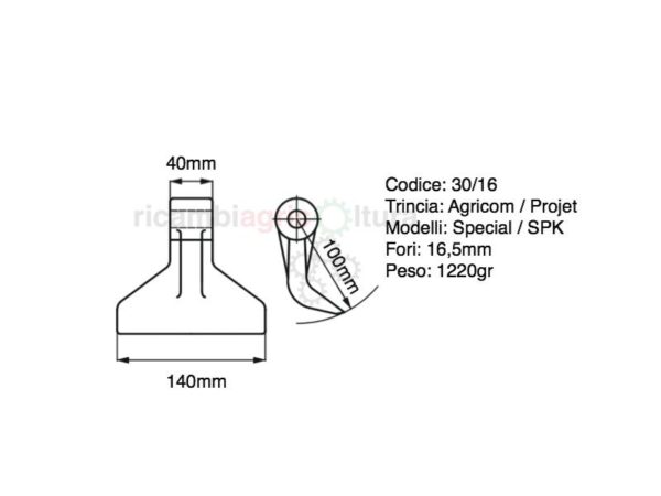 Martelli per trincia AGRICOM SPECIAL e PROJET SPK con foro diametro 16,5mm