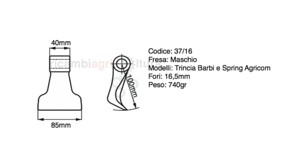 Mazze per trincia Maschio BARBI e SPRING Agricom SGK con foro diametro 16,5mm