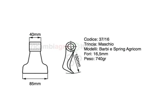 Zappette per trincia Maschio BARBI e SPRING Agricom SGK con foro diametro 16,5mm