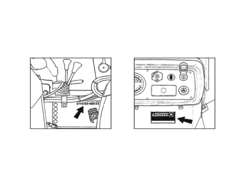 posizione numero di telaio trattori Antonio Carraro