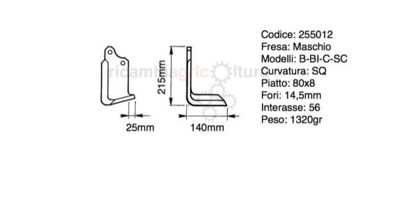 Zappe per fresa Maschio modello B piatto 80X8 a squadra 10DX e 10SX