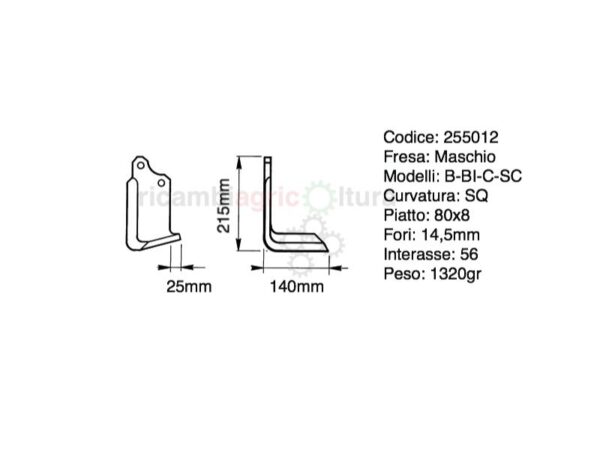 Zappe per fresa Maschio modello B piatto 80X8 a squadra 10DX e 10SX
