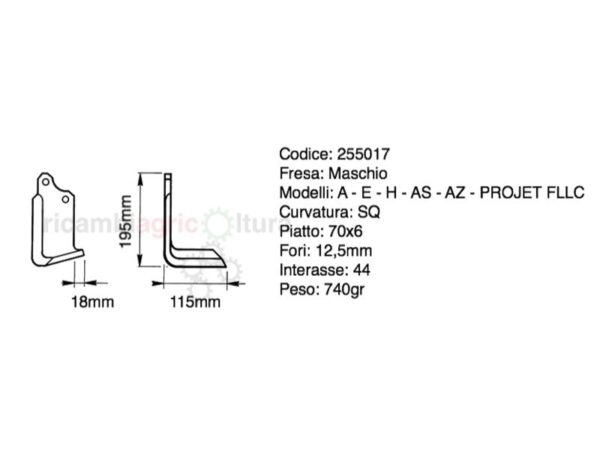 Zappette fresa Maschio modelli A e H piatto 70X6 a squadra 10DX E 10SX