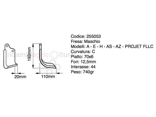 Zappette fresa Maschio per modelli A e H piatto 70X6 curve 10DX E 10SX