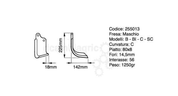 Zappette per fresa Maschio modello B piatto 80X8 curve 10DX e 10SX