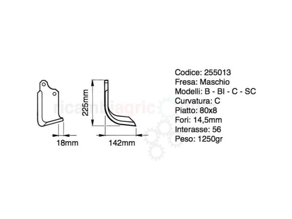 Zappette per fresa Maschio modello B piatto 80X8 curve 10DX e 10SX