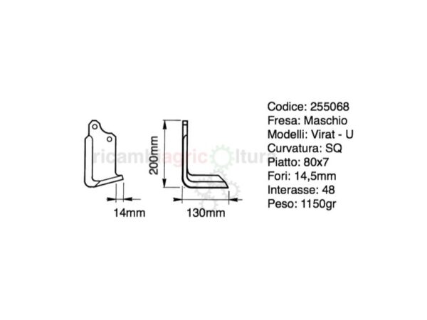 Zappette per fresa Maschio modelli VIRAT e U piatto 80X7 curve 10DX e 10SX