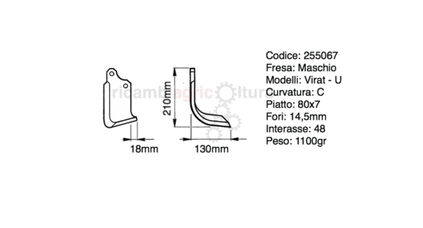 Zappette per fresa Maschio modelli VIRAT e U piatto 80X7 curve 10DX e 10SX