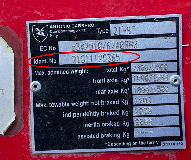 esempio posizione numero di telaio